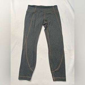 Athleta Salutation Slash Capri Leggings Pants Gray Brown Stitching M